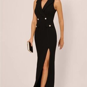 Adrianna Papell Black Scallop Tuxedo Gown